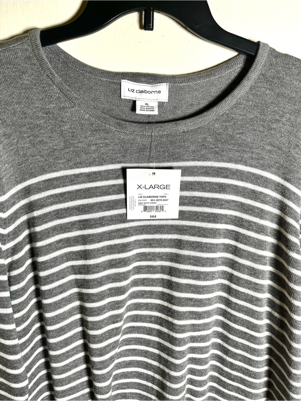 Liz Claiborne Gray & White Striped Long Sleeve Top - Picture 3 of 6